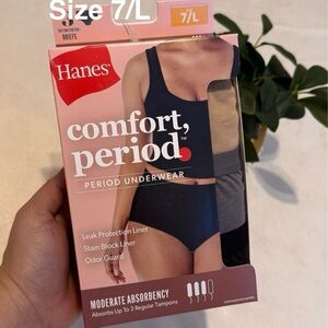 Hanes Women’s Briefs Period Underwear, Comfort, Size 7/L